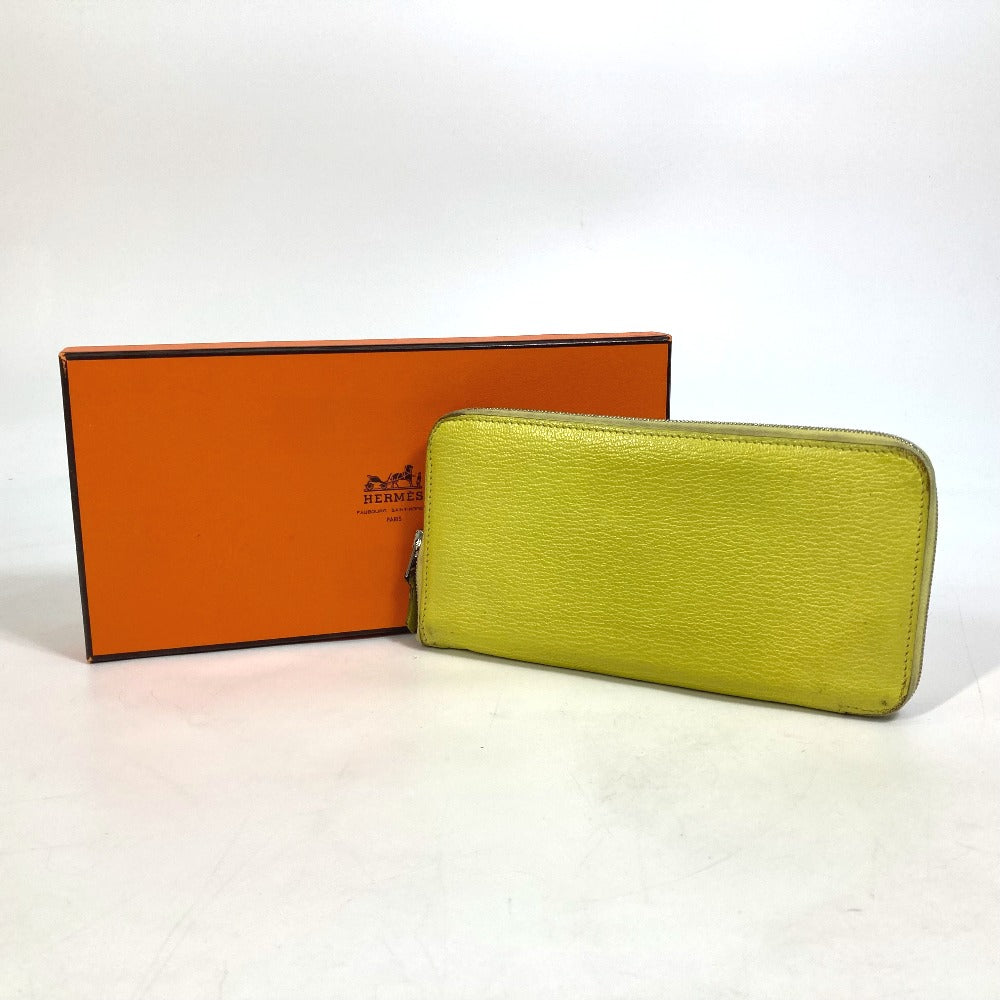 HERMES Azap Long Wallet, Round Zipper, Chevre, Women's, Yellow