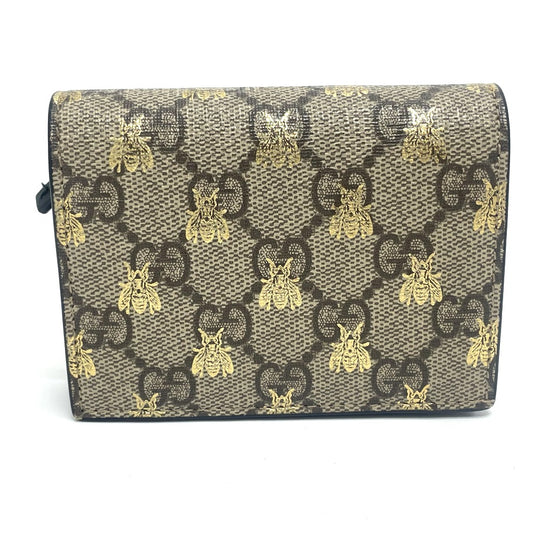 GUCCI 508057 GG BEE ビー コンパクトウォレット 2つ折り財布 GGスプリームキャンバス メンズ ベージュ