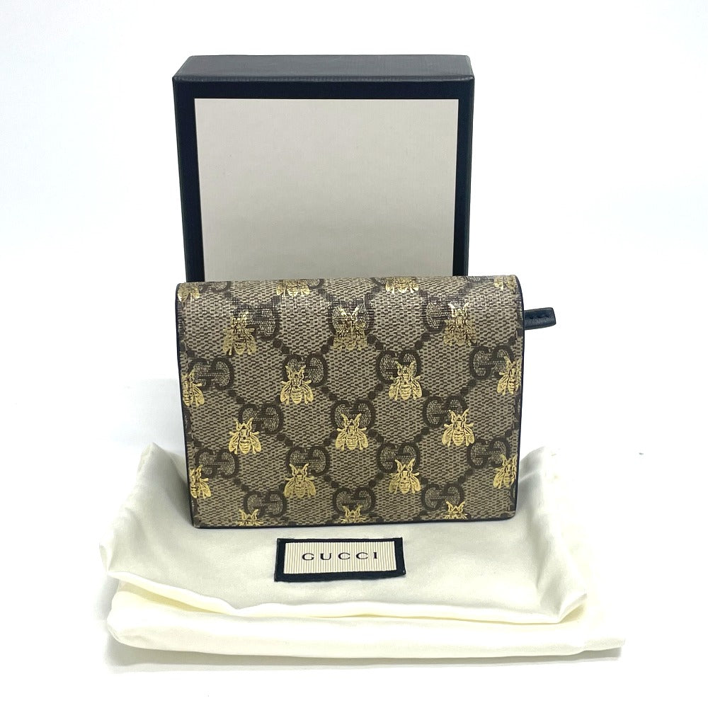 GUCCI 508057 GG BEE Compact Wallet, Bifold Wallet, GG Supreme Canvas, Men's, Beige