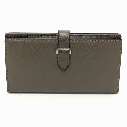 HERMES H金具 ベアンスフレ 2つ折り 長財布 ヴォーエプソン レディース エタン グレー系