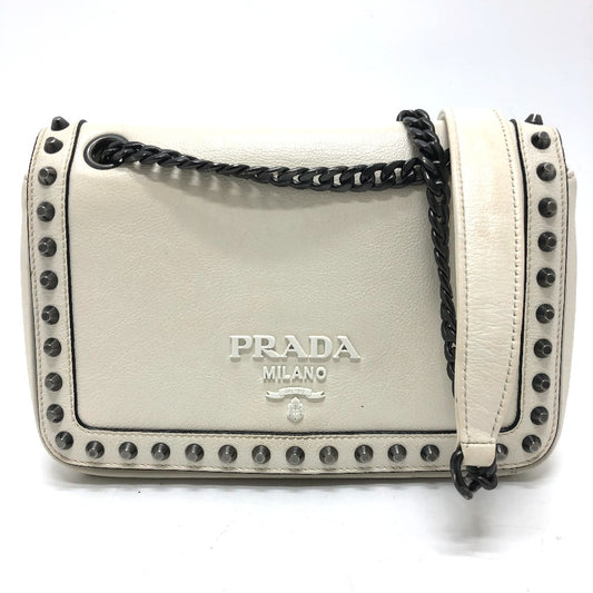 PRADA 1BD147 ロゴ スタッズ チェーンショルダー カバン 2WAY ショルダーバッグ レザー レディース ホワイト
