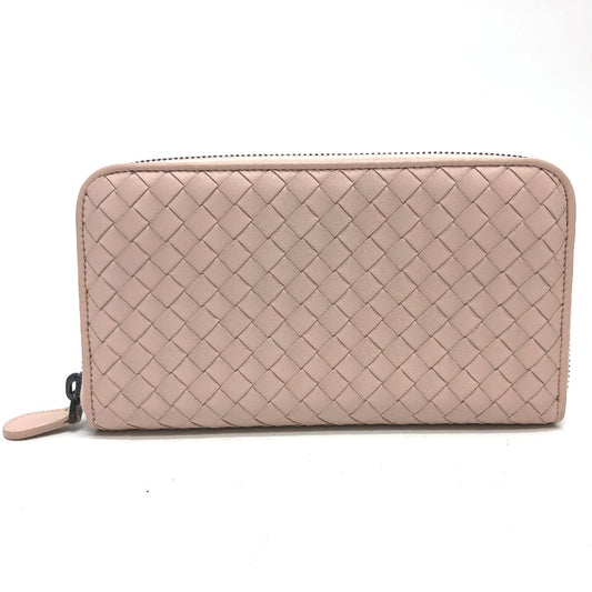 BOTTEGA VENETA 114076 Intrecciato Round Zip Long Wallet in Leather, Women's, Pink