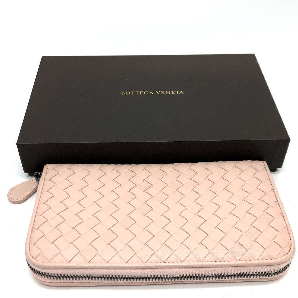 BOTTEGA VENETA 114076 Intrecciato Round Zip Long Wallet in Leather, Women's, Pink
