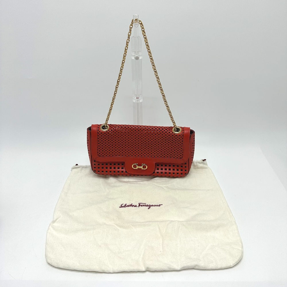 Salvatore Ferragamo Gancini Punching Chain Shoulder Bag in Red Leather for Women