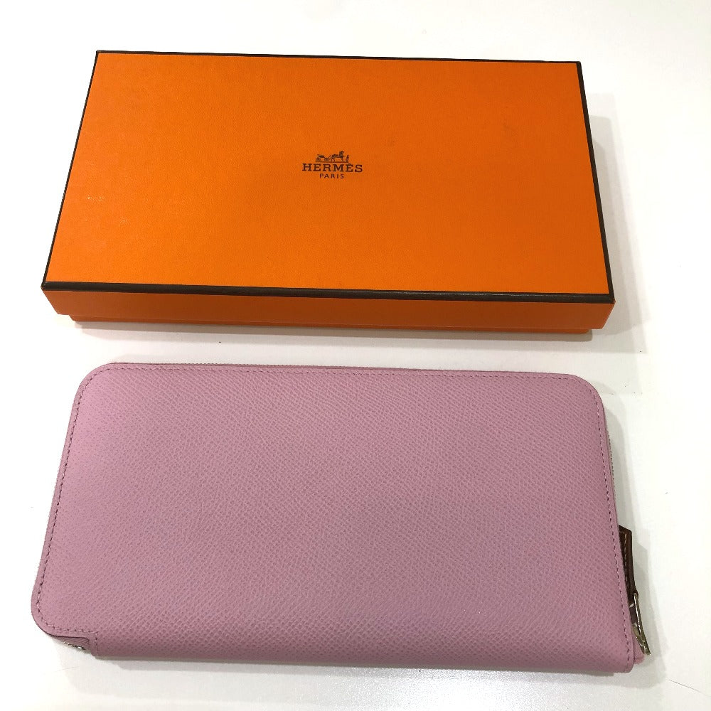 HERMES All-Over Print Azap Long Silk-In Round Zipper Wallet/Wallet, Epsom Leather, Women's, Mauve Sylvestre, Pink