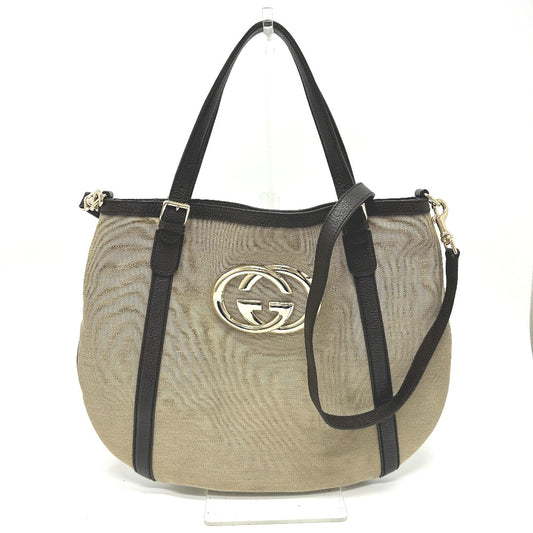 GUCCI 290832 GG ロゴ 2WAY ショルダーバッグ カバン トートバッグ キャンバス/レザー レディース ベージュ