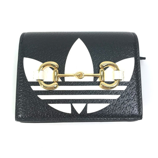 GUCCI 702248 ロゴ アディダス adidas コラボ ショルダーウォレット ポシェット 斜め掛け 2つ折り財布 レザー レディース ブラック