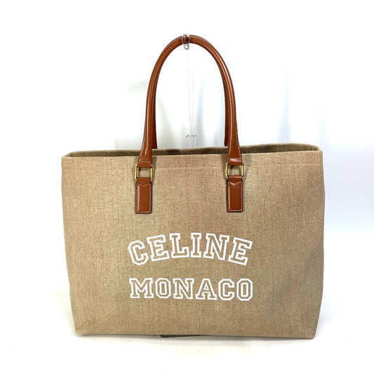 CELINE 19006 Shoulder Bag, Horizontal Cabas Logo Tote Bag, Canvas/Leather, Brown, Women's