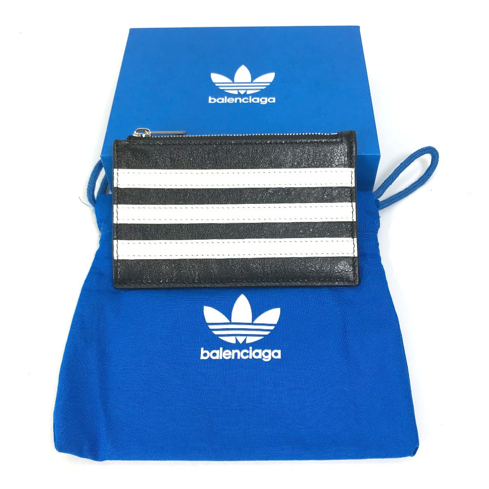 BALENCIAGA 721896 Logo Card Holder Fragment Case Adidas Collaboration Coin Case Leather Men's Black
