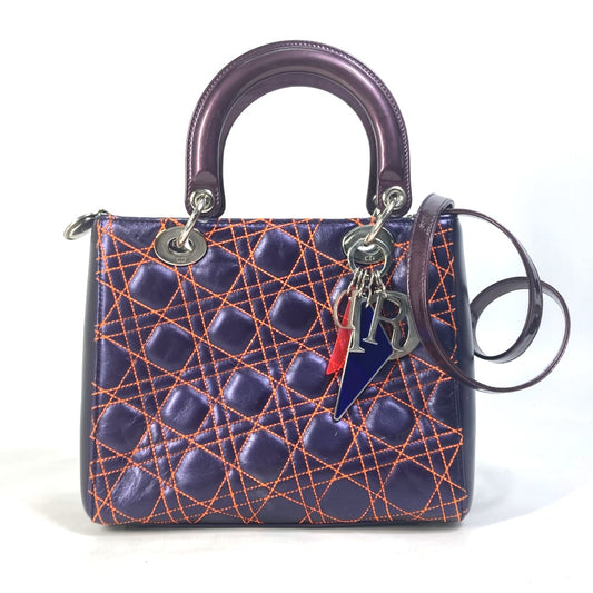 Dior カナージュ レディディオール Ladydior キルティング カバン 斜め掛け ショルダーバッグ ハンドバッグ レザー レディース パープル