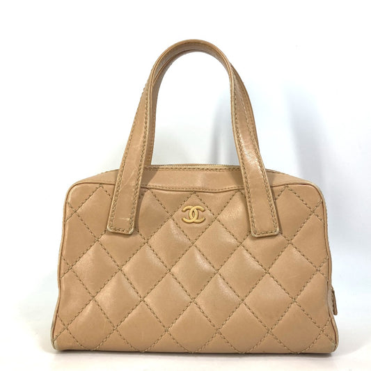 CHANEL CC ココマーク ワイルドステッチ ヴィンテージ ボストンバッグ ショルダーバッグ カバン ハンドバッグ レザー レディース ベージュ