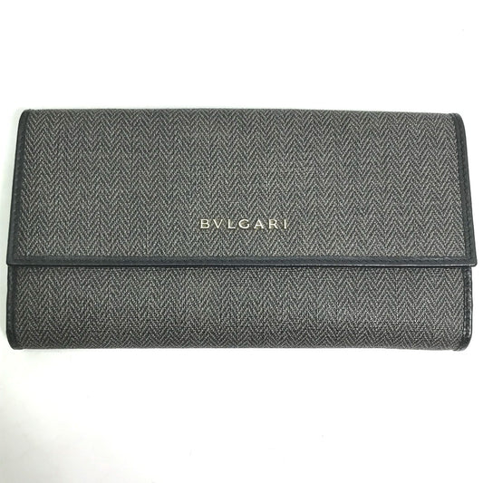 BVLGARI 33385 Wホック ロゴ 長財布 PVC/レザー レディース グレー