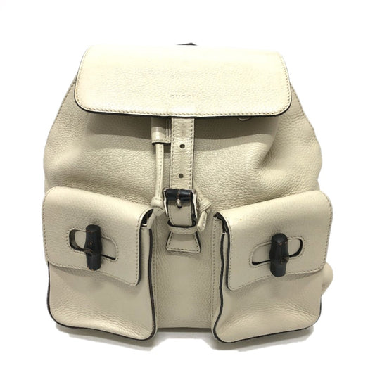 GUCCI 370833 バンブー バックパック カバン リュックサック レザー レディース ホワイト系