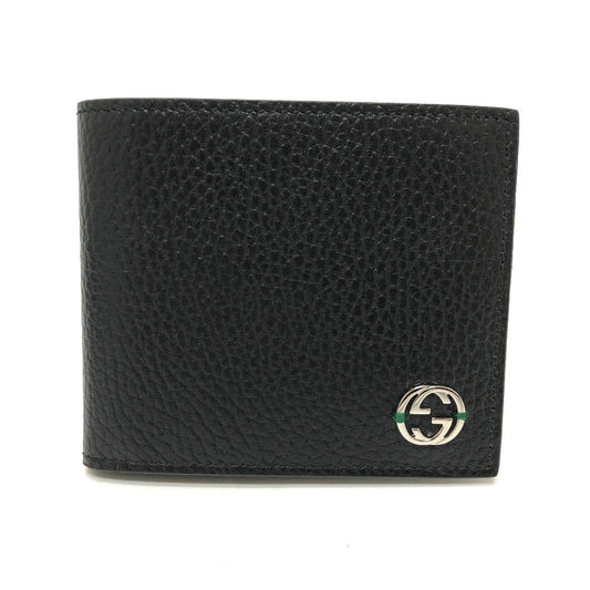 GUCCI 610466 GG ロゴ インターロッキングG コンパクトウォレット 2つ折り財布 レザー メンズ ブラック