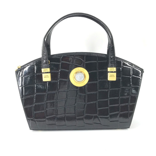 VERSACE ヴィンテージ 型押し メデューサ ロゴ トートバッグ ショルダーバッグ 肩掛け ハンドバッグ レザー レディース ブラック