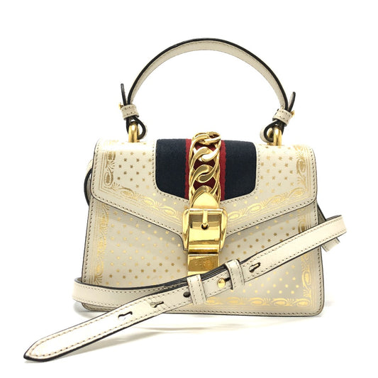 GUCCI 470270 シルヴィ 2WAYバッグ カバン ハンドバッグ ショルダーバッグ レザー レディース ホワイト