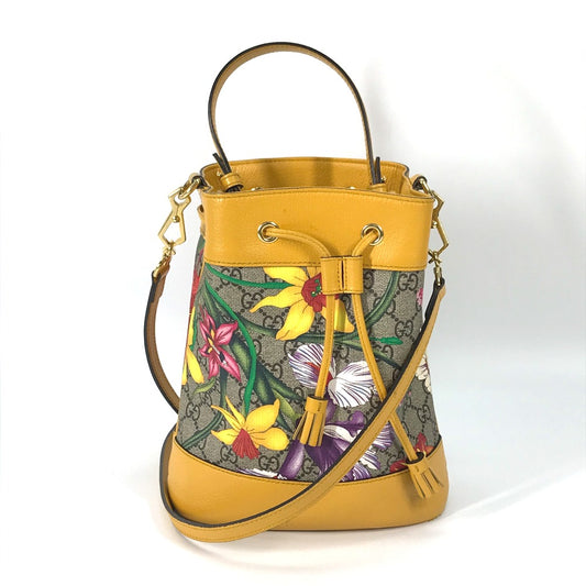 GUCCI 550621 GG フローラ フラワー スモール バケット 2WAY ショルダーバッグ 斜め掛け ばけつ ハンドバッグ GGスプリームキャンバス レディース ベージュ