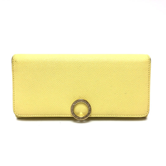 BVLGARI ロゴクリップ ロングウォレット 2つ折り財布 長財布 レザー レディース イエロー