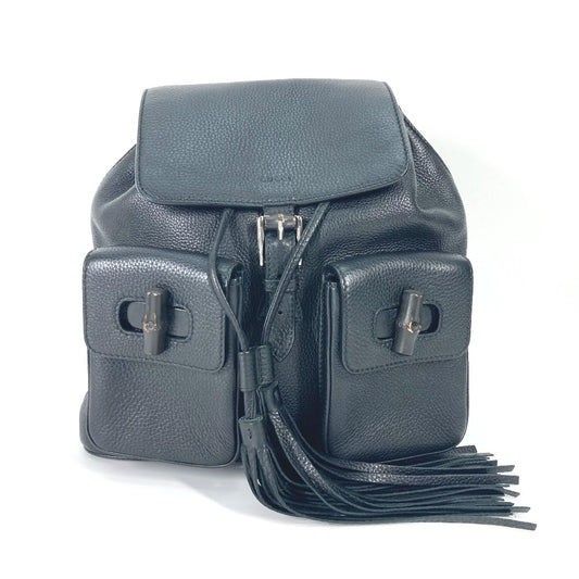 GUCCI 370833 バンブー バックパック フリンジ タッセル カバン リュックサック レザー レディース ブラック