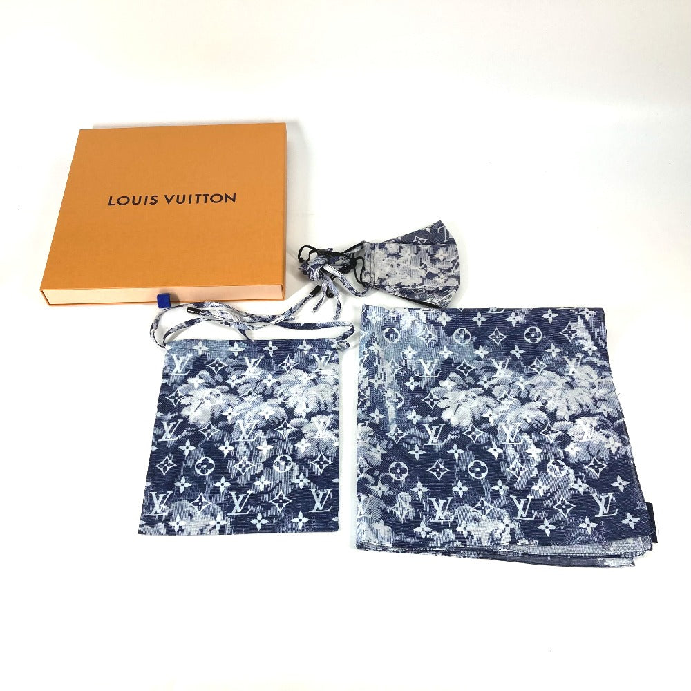 LOUIS VUITTON MP2886 モノグラム タペストリー 3点セット マスク&巾着ポーチ&バンダナ マスク コットン レディース ネイビー