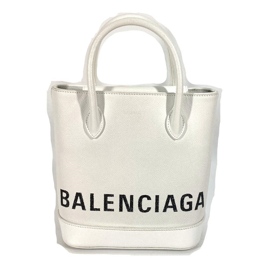 BALENCIAGA 596159 Logo Ville XXS 2-Way Handbag, Tote Bag, Crossbody Bag, Leather, Women's, White