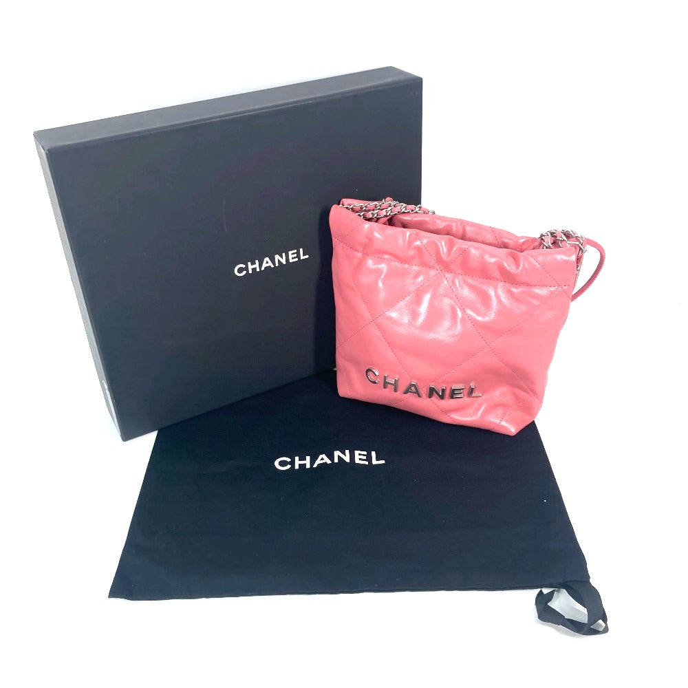 CHANEL AS3980 チェーン シャネル22 ミニハンドバッグ 2WAY チェーン 斜め掛け ショルダーバッグ カーフスキン レディース ピンク