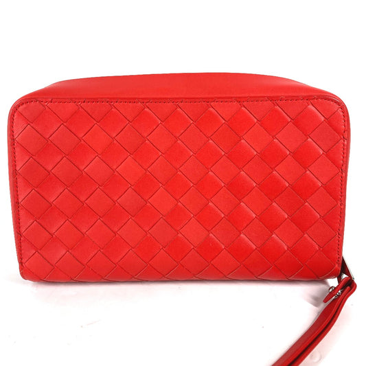 BOTTEGA VENETA 650524 Intrecciato Leather Clutch Bag with Strap, Men's, Tomato Red