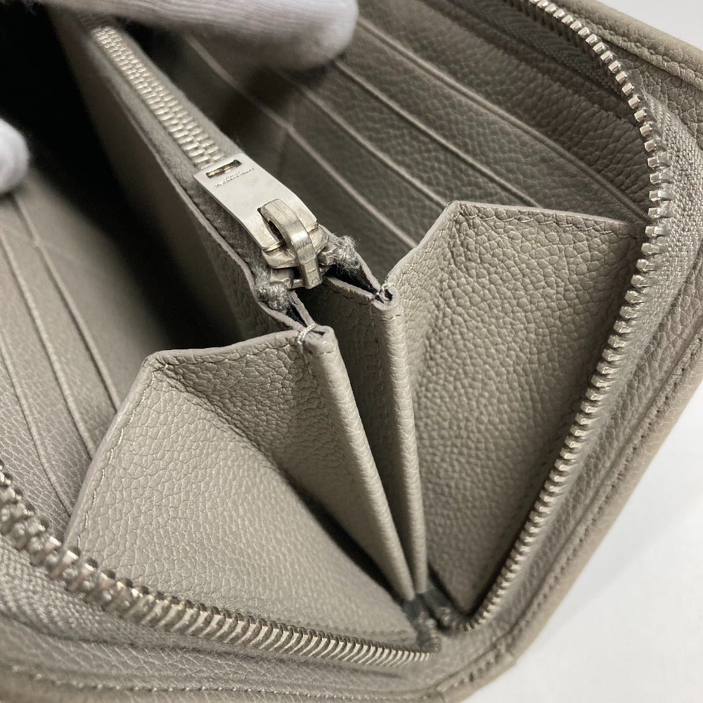 SAINT LAURENT PARIS 326599 ロングウォレット ロゴ ラウンドファスナー 長財布 レザー レディース グレー