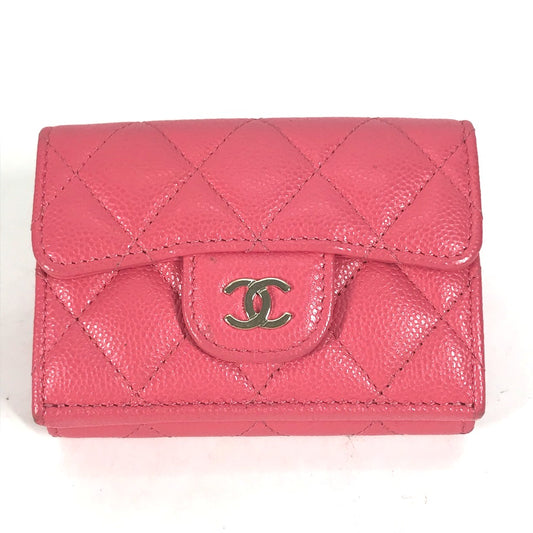 CHANEL キルティング CC ココマーク マトラッセ コンパクトウォレット 3つ折り財布 キャビアスキン レディース ピンク