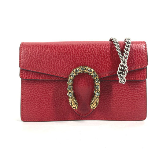 GUCCI 476432 2WAY バッグ ポーチ クラッチバッグ ディオニュソス ラインストーン チェーン 斜め掛け ショルダーバッグ レザー レディース レッド