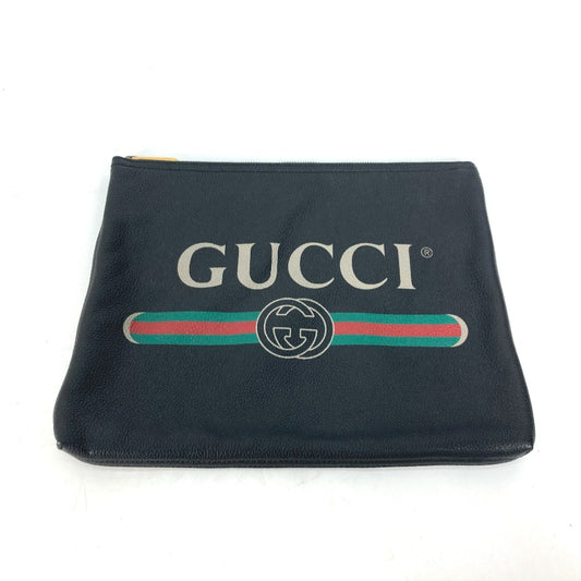 GUCCI 500981 ロゴ ポーチ カバン クラッチバッグ レザー メンズ ブラック