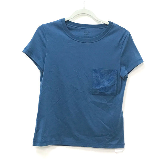 HERMES アパレル トップス 半袖 刺繍入りポケット アパレル 半袖Tシャツ コットン レディース ブルー