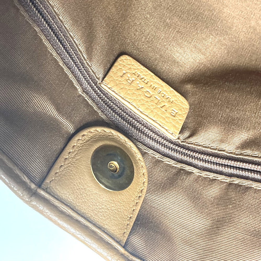 BVLGARI 801904 マキシロゴ ロゴマニア ショルダーバッグ カバン 肩掛け トートバッグ レザー/キャンバス レディース ベージュ