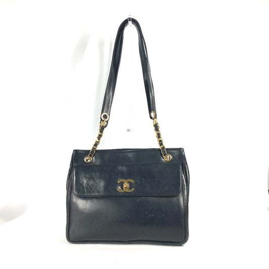 CHANEL วินเทจ CC โคโค่มาร์ค โซ่คู่ กระเป๋า สะพายไหล่ บิ๊กโคโค่ หนังแกะ สีดำ สำหรับผู้หญิง
