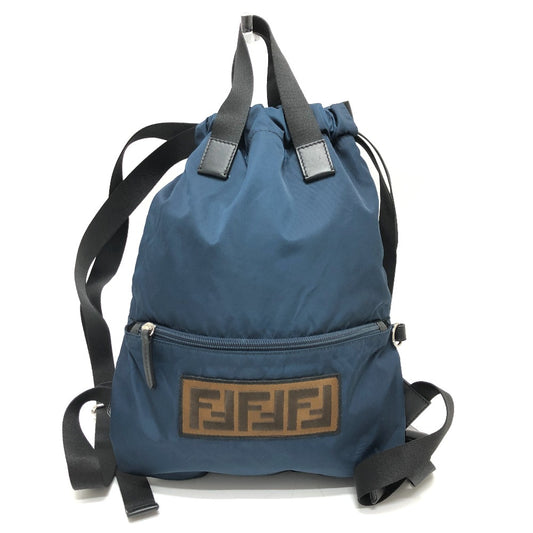 FENDI 8BZ045 ズッカ ロゴ ナップサック バックパック リュックサック ナイロン ユニセックス ネイビー