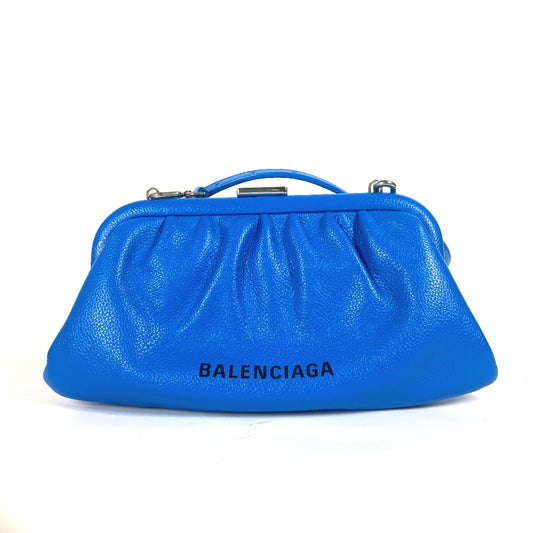 BALENCIAGA Cloud XS Logo Bag Pouch, Two-Tone Design, 2-Way Shoulder Bag, Pochette, Clutch Bag, Leather, Women's, Blue, 618895