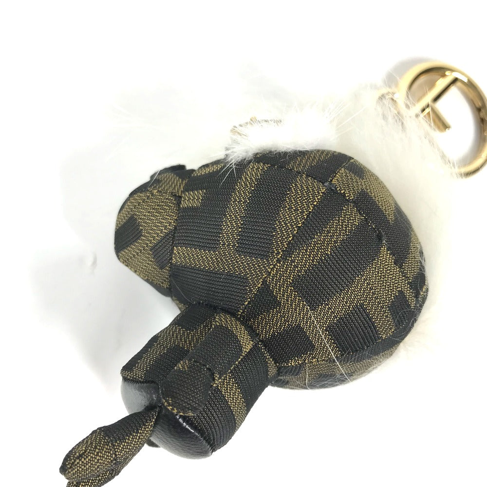 FENDI ファー ラインストーン ズッカ ロゴ モンスター スペースモンキー キーホルダー 猿 バッグチャーム キャンバス レディース ブラウン