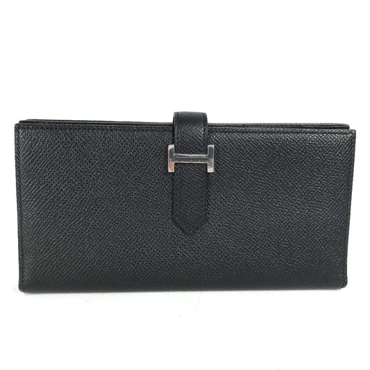 HERMES Hロゴ ベアンスフレ 2つ折り ロングウォレット 長財布 エプソン ユニセックス ブラック