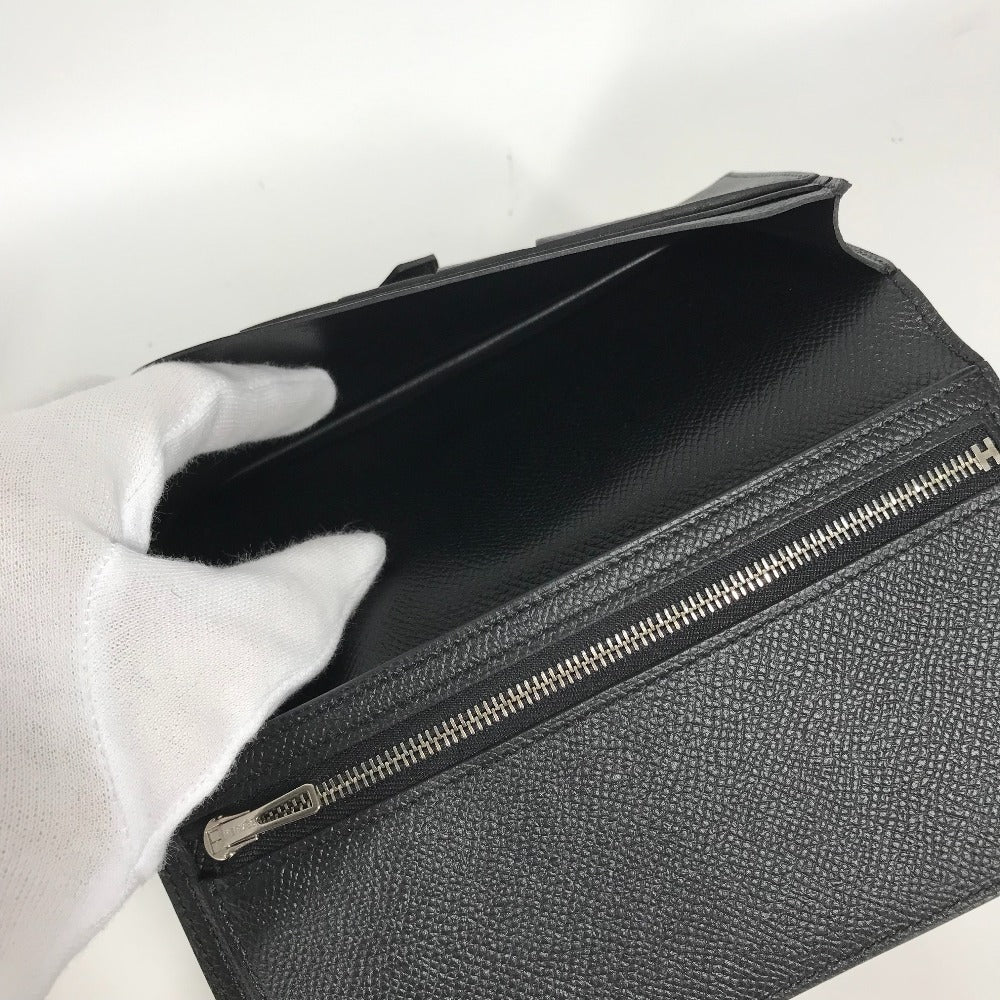 HERMES Hロゴ ベアンスフレ 2つ折り ロングウォレット 長財布 エプソン ユニセックス ブラック
