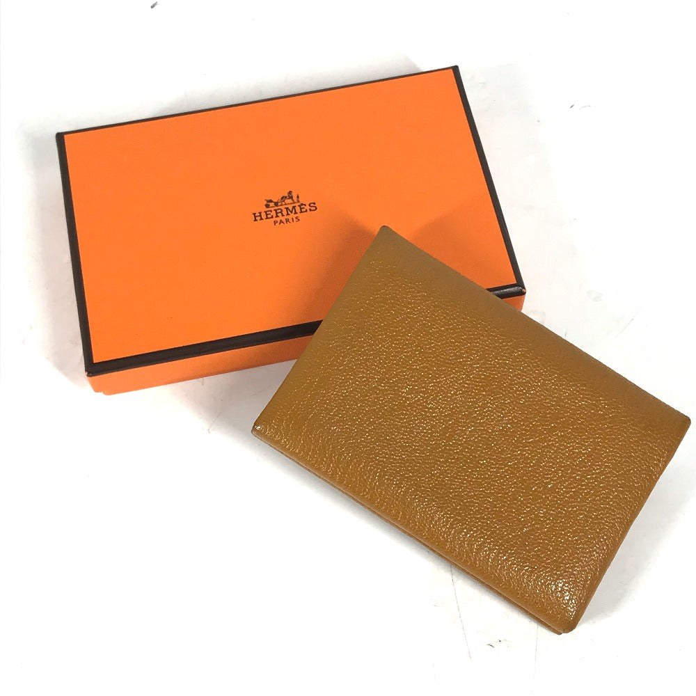 HERMES 二つ折り バイカラー カルヴィデュオ ヴェルソ カードケース 小銭入れ 財布 カードケース 名刺入れ コインケース シェーブル ユニセックス キャラメル/ローズサクラ ベージュ