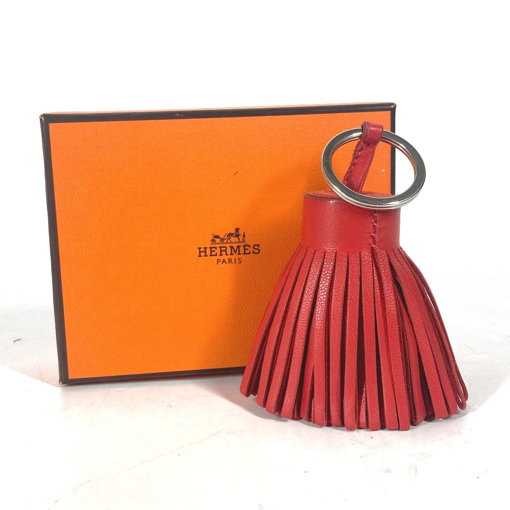 HERMES フリンジ カルメン バッグチャーム キーリング キーホルダー レザー レディース レッド