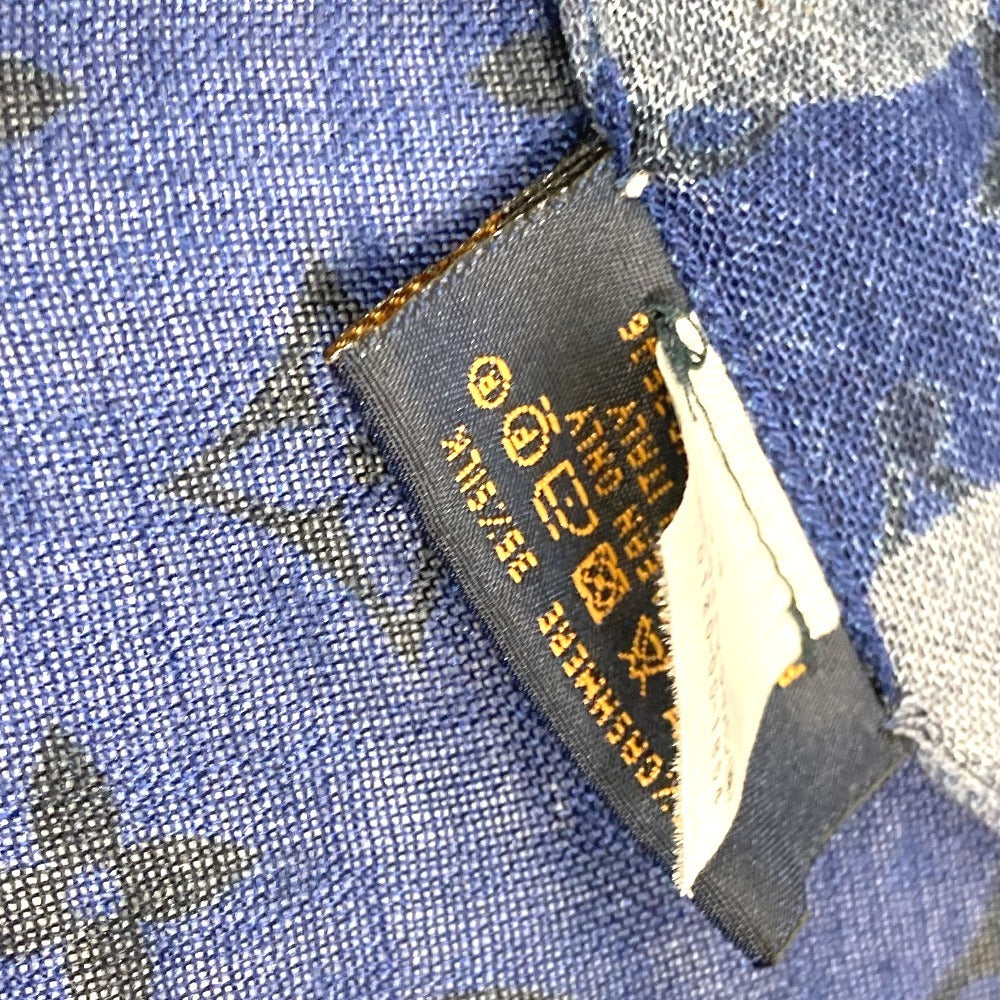 LOUIS VUITTON MP2546 モノグラム カモフラージュ ストール ショール フリンジ マフラー 迷彩 大判 ストール カシミヤ ユニセックス ブルー