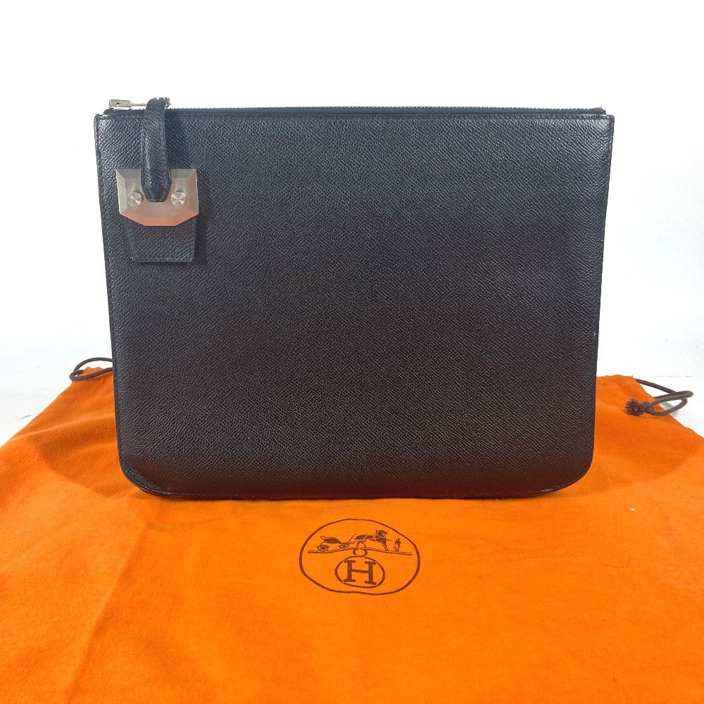 HERMES ロゴ シティホール セカンドバッグ PM セカンドバッグ カバン ポーチ クラッチバッグ エプソン ユニセックス ブラック