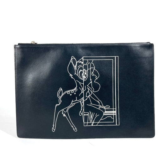 GIVENCHY Paris ディズニー DISNEY バンビ BAMBI カバン セカンドバッグ ポーチ クラッチバッグ レザー ユニセックス ブラック