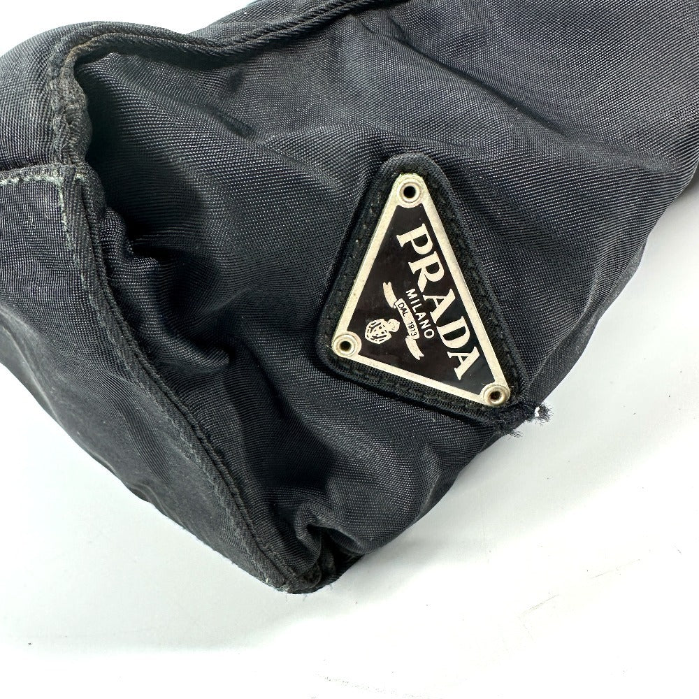 Prada Triangle Logo Plaque Tote Bag with Plastic Handles, Nylon, Unisex, Black