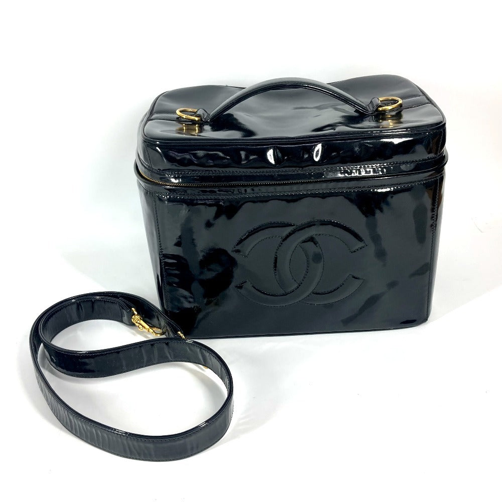 CHANEL ヴィンテージ CC ココマーク バニティバッグ 2WAYバッグ ショルダーバッグ カバン 肩掛け ハンドバッグ パテントレザー レディース ブラック