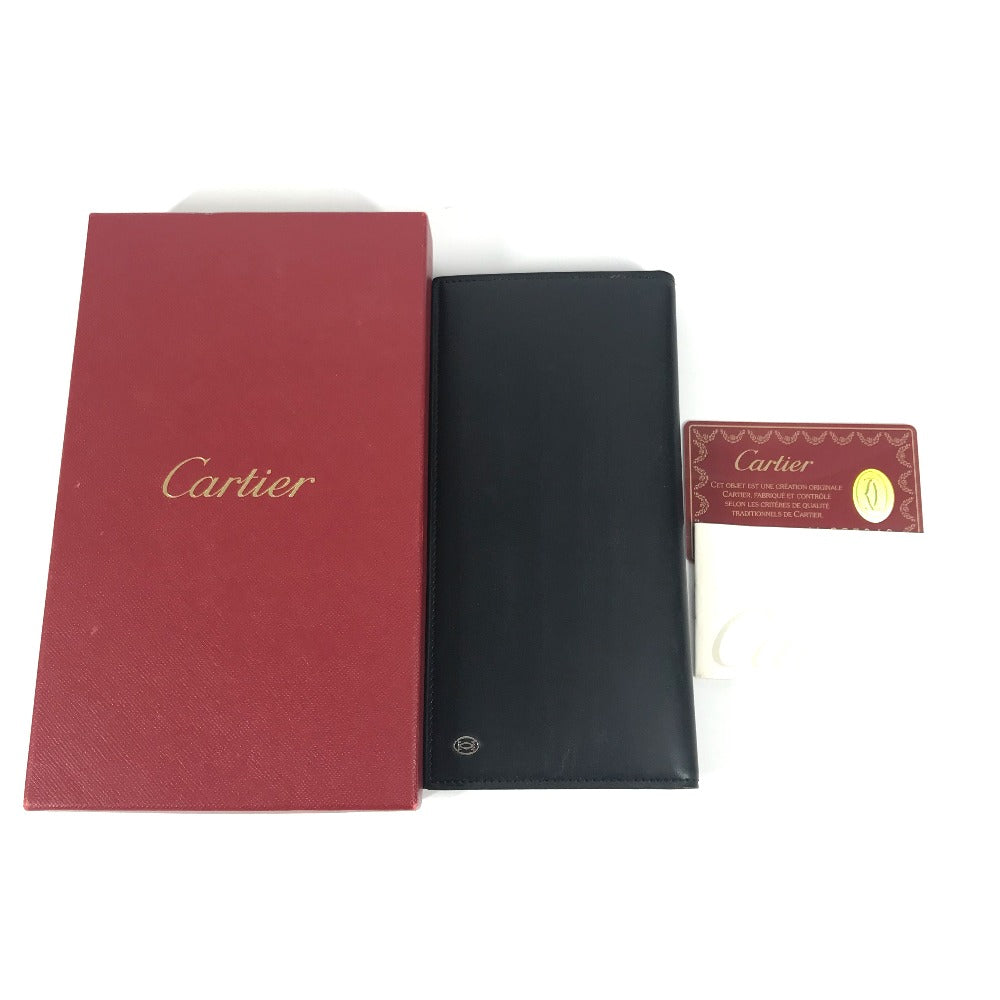 CARTIER マストライン ロゴ 札入れ 小物 財布 二つ折り ロングウォレット 長財布 レザー ユニセックス ブラック