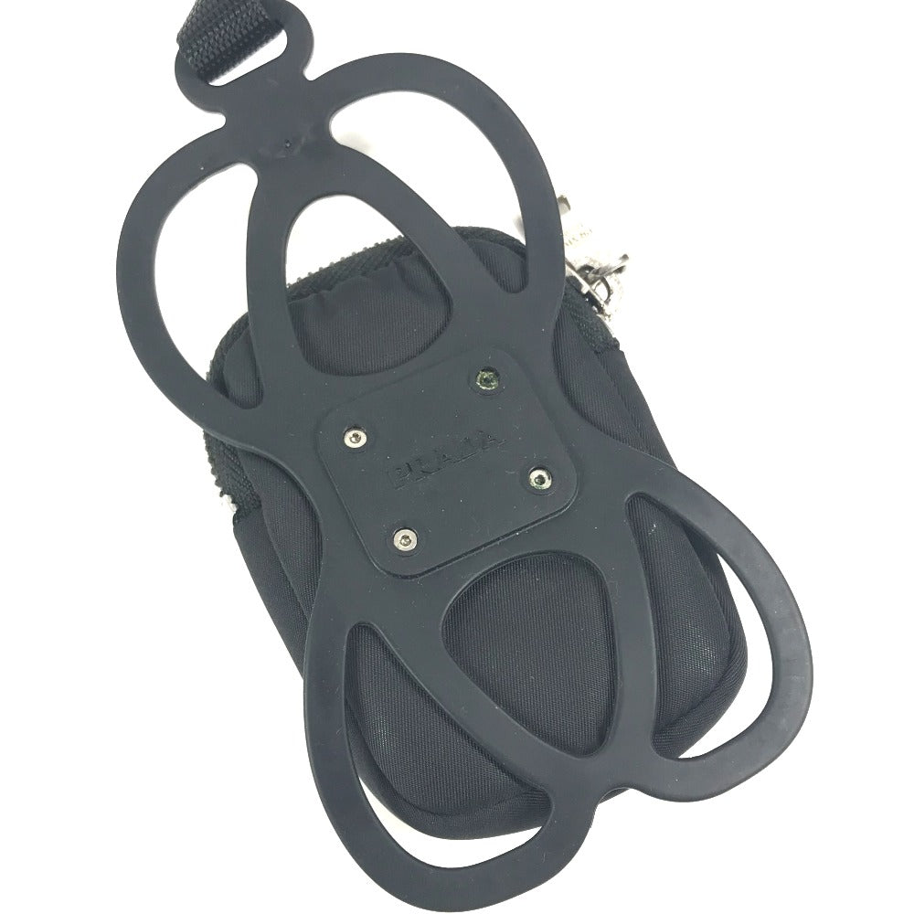 PRADA Triangle Logo Plated Smartphone Pouch iPhone Case with Neck Strap, Nylon, Unisex, Black
