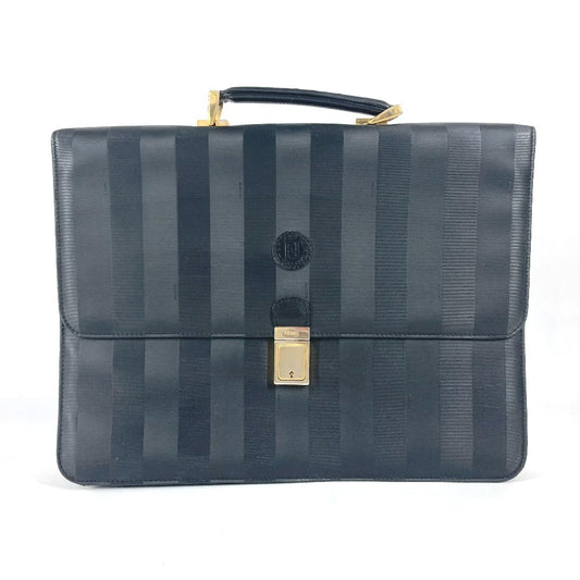 FENDI ヴィンテージ ペカン ロゴ トートバッグ ハンドバッグ ブリーフケース ビジネスバッグ PVC/レザー ユニセックス ブラック