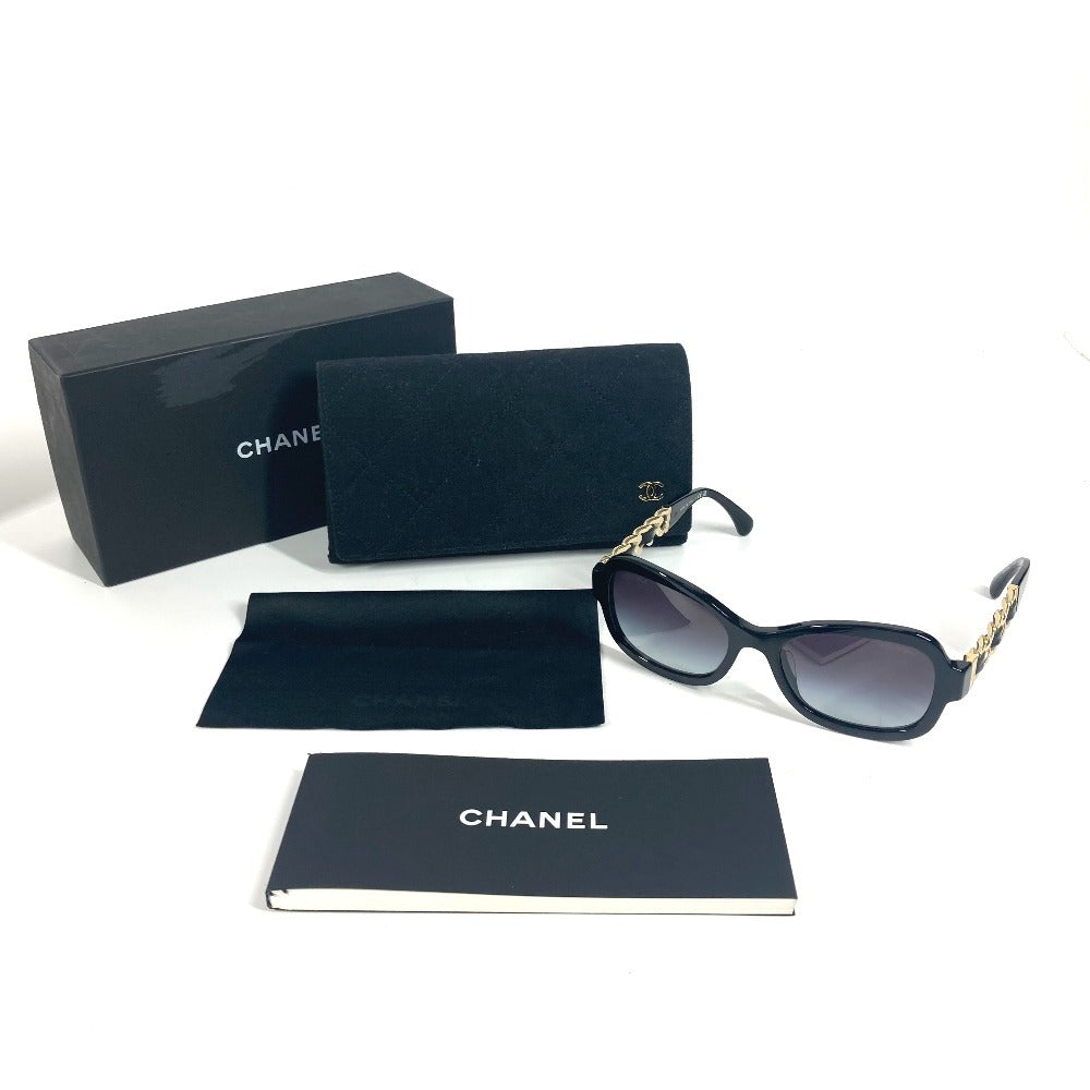 CHANEL 5465-Q-A Chain CC CC Mark logo glasses glasses eyewear glasses sunglasses Plastic Black/Gold Used